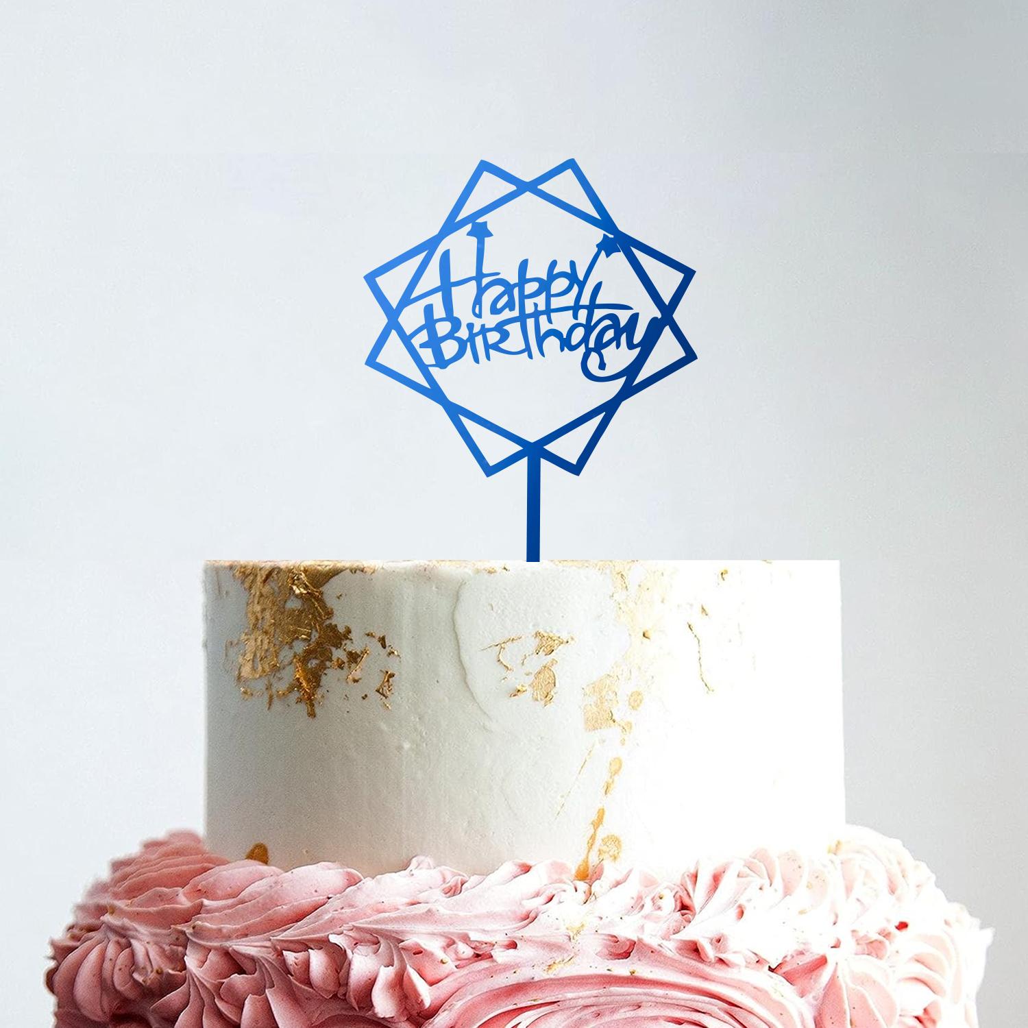 MIRROR BLUE ACRYLIC HAPPY BIRTHDAY TOPPER DOUBLE SQUARE BIRTHDAY SIGN