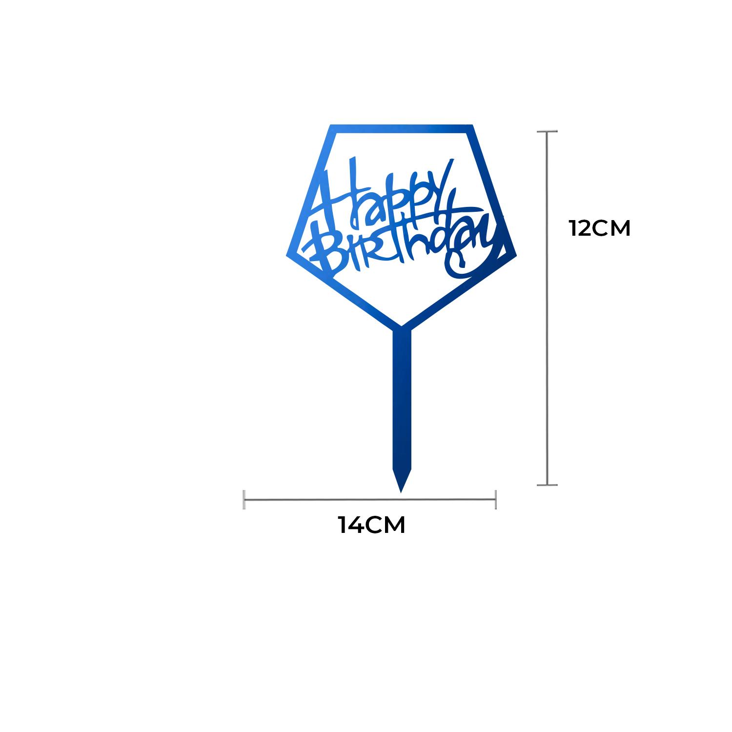 MIRROR BLUE ACRYLIC HAPPY BIRTHDAY TOPPER PENTAGON BIRTHDAY SIGN