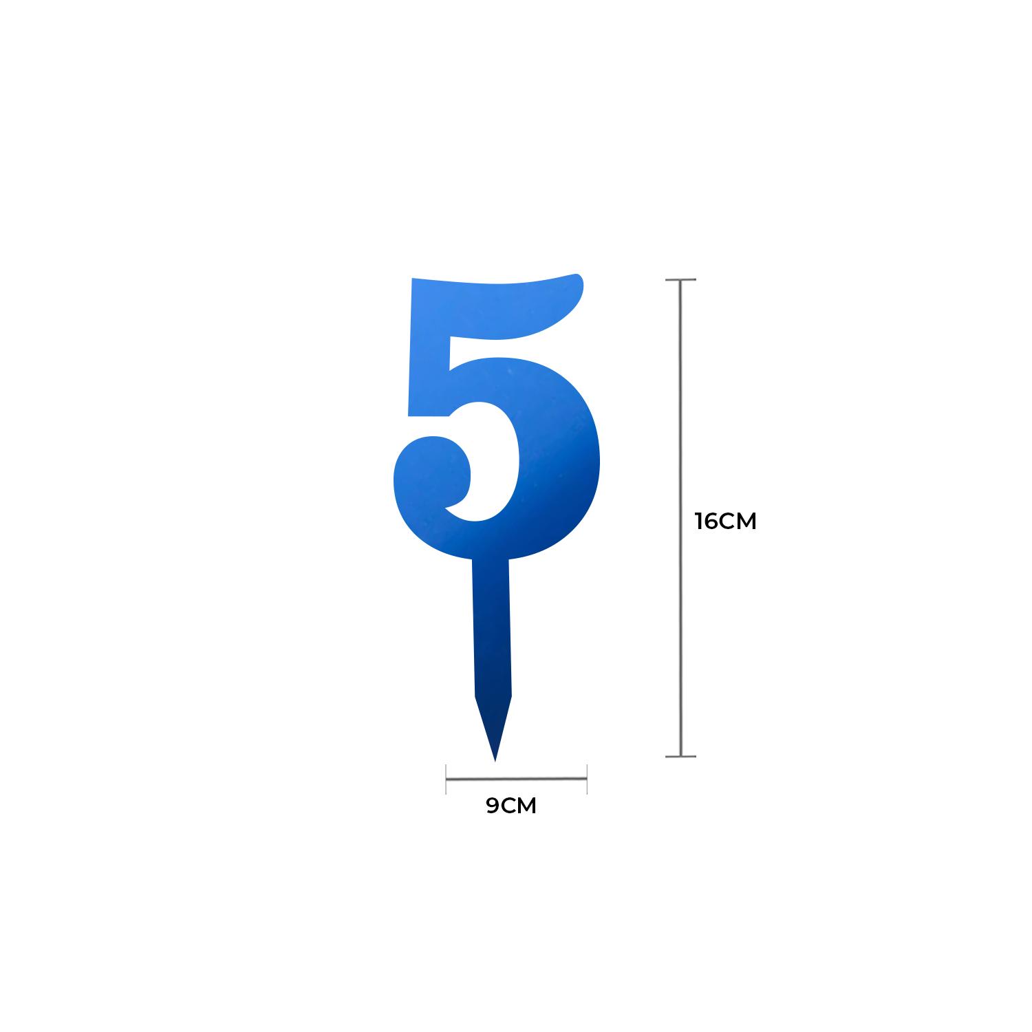 MIRROR BLUE ACRYLIC NUMBER TOPPER NO 5