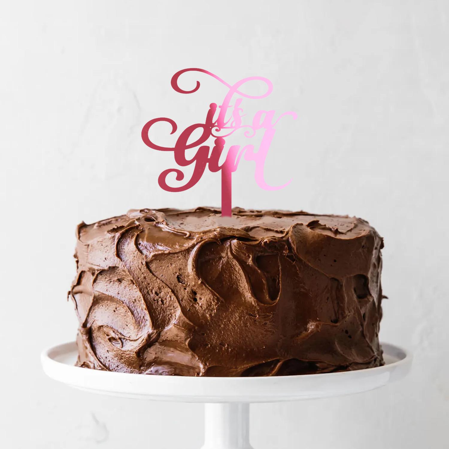 MIRROR PINK ACRYLIC BABY SHOWER TOPPER IT'S A GIRL