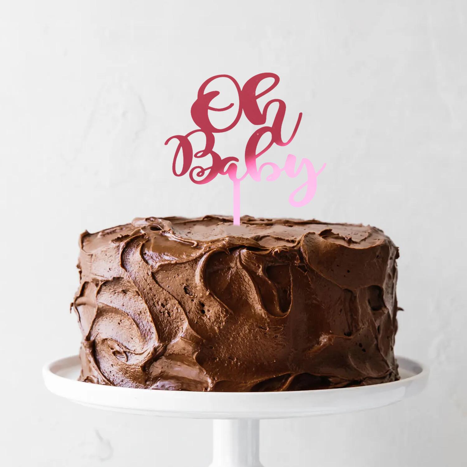 MIRROR PINK ACRYLIC BABY SHOWER TOPPER OH BABY