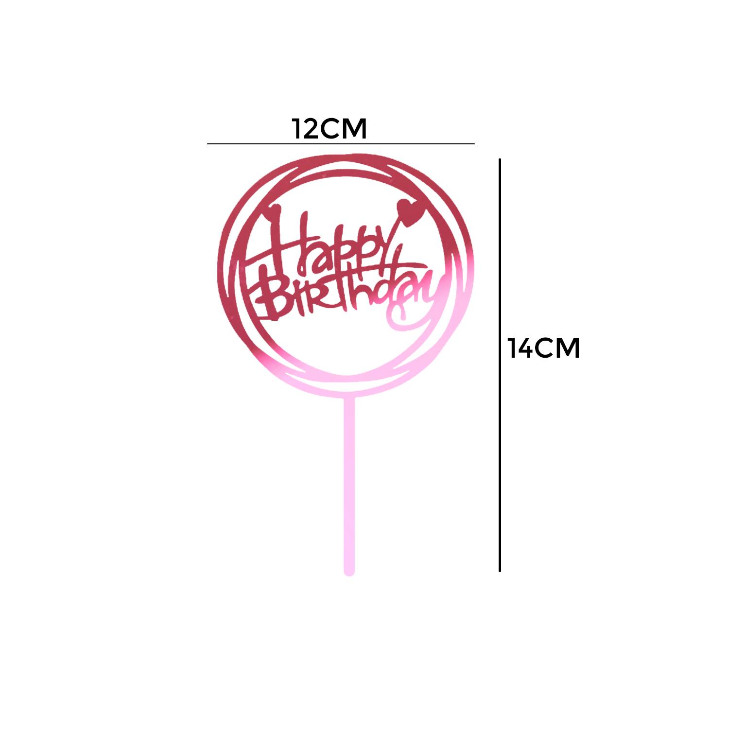 MIRROR PINK ACRYLIC HAPPY BIRTHDAY TOPPER DOUBLE ROUND BIRTHDAY SIGN