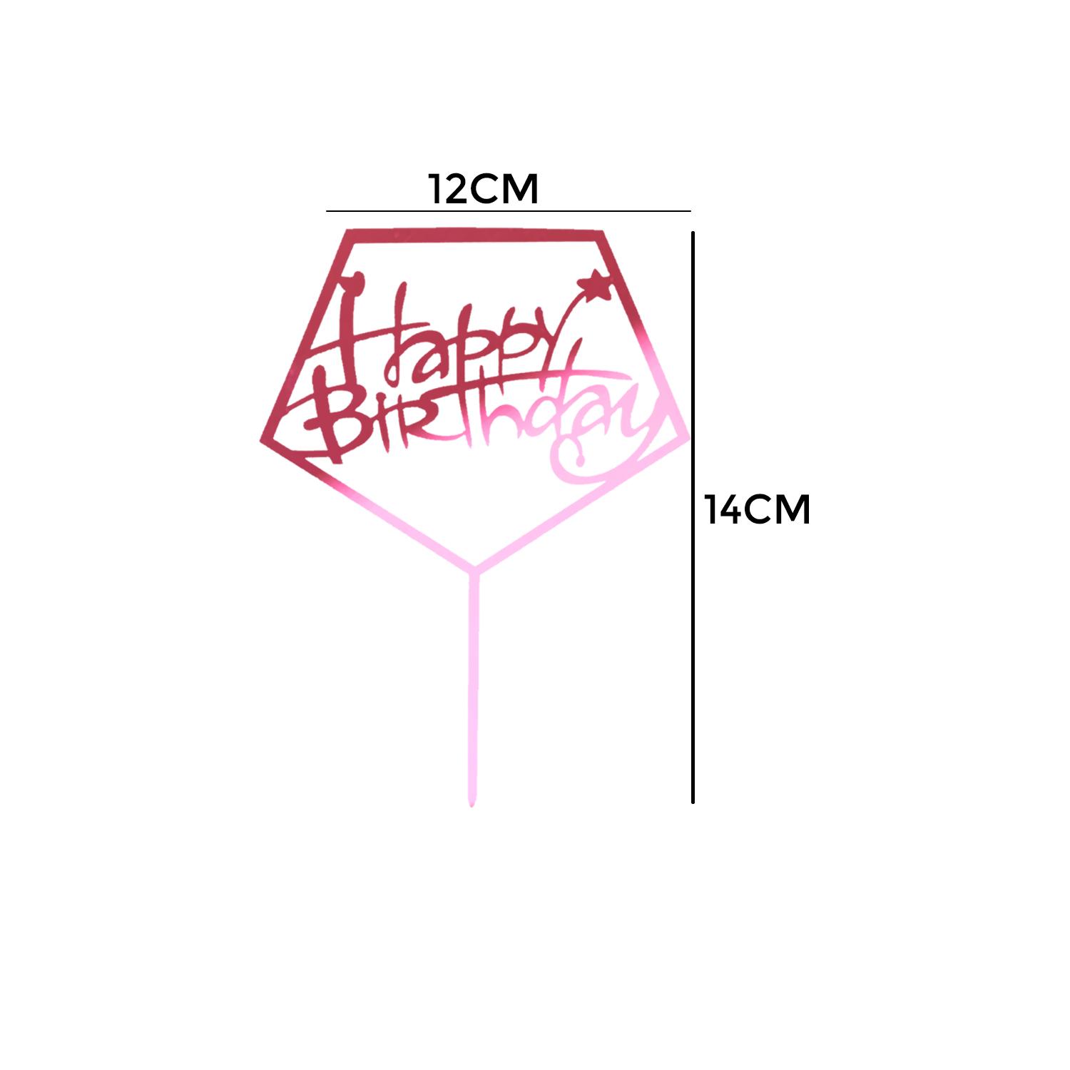 MIRROR PINK ACRYLIC HAPPY BIRTHDAY TOPPER PENTAGON BIRTHDAY SIGN