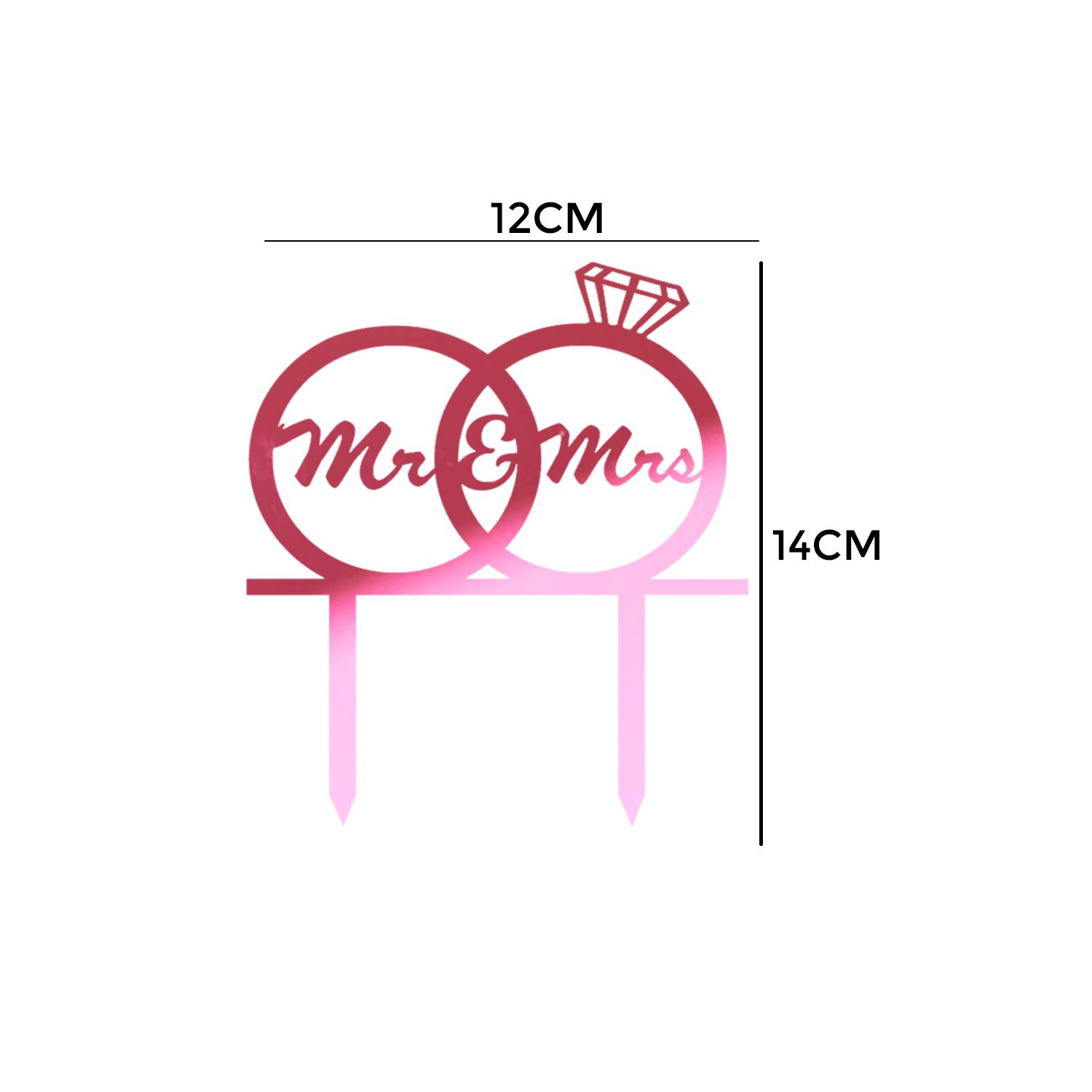 MIRROR PINK ACRYLIC MR & MRS TOPPER WITH RING DETAIL