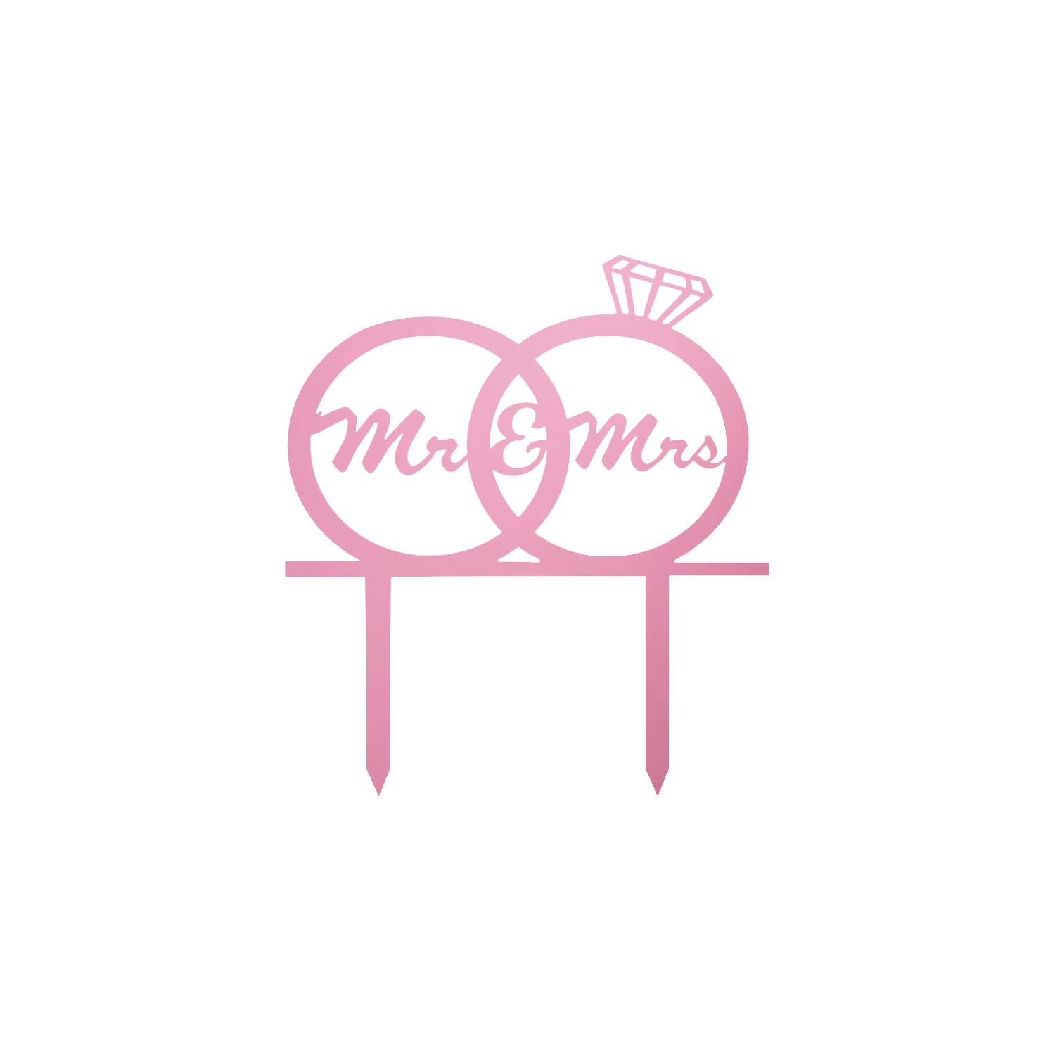 MIRROR PINK ACRYLIC MR & MRS TOPPER WITH RING DETAIL