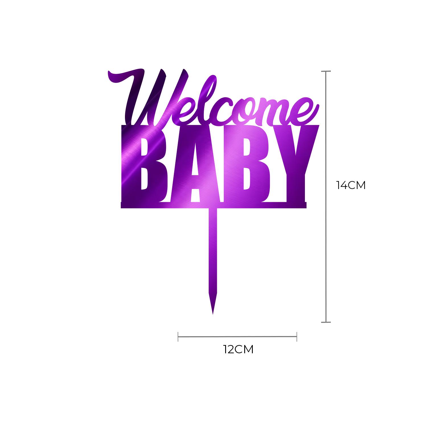 MIRROR PURPLE ACRYLIC BABY SHOWER TOPPER WELCOME BABY