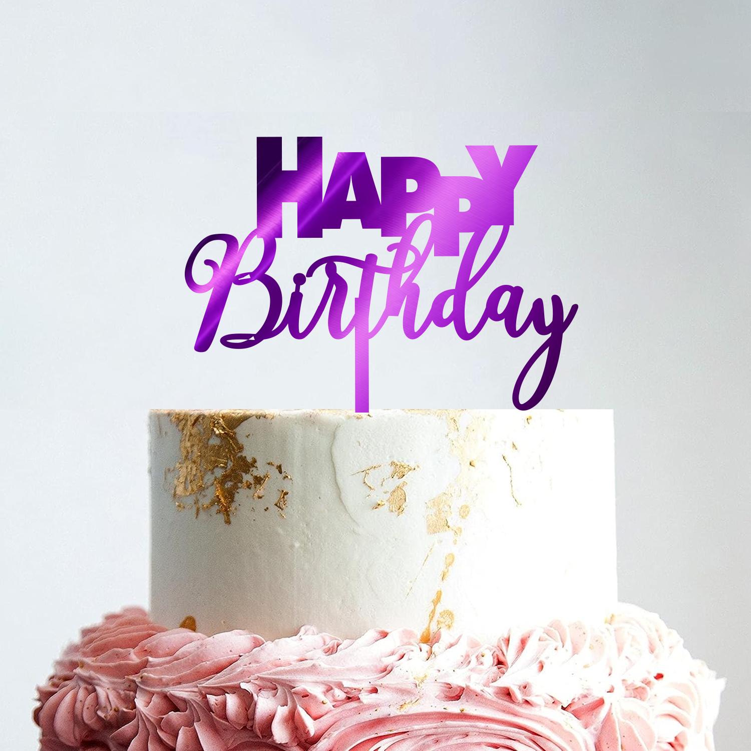 MIRROR PURPLE ACRYLIC HAPPY BIRTHDAY TOPPER NO 01 BIRTHDAY SIGN