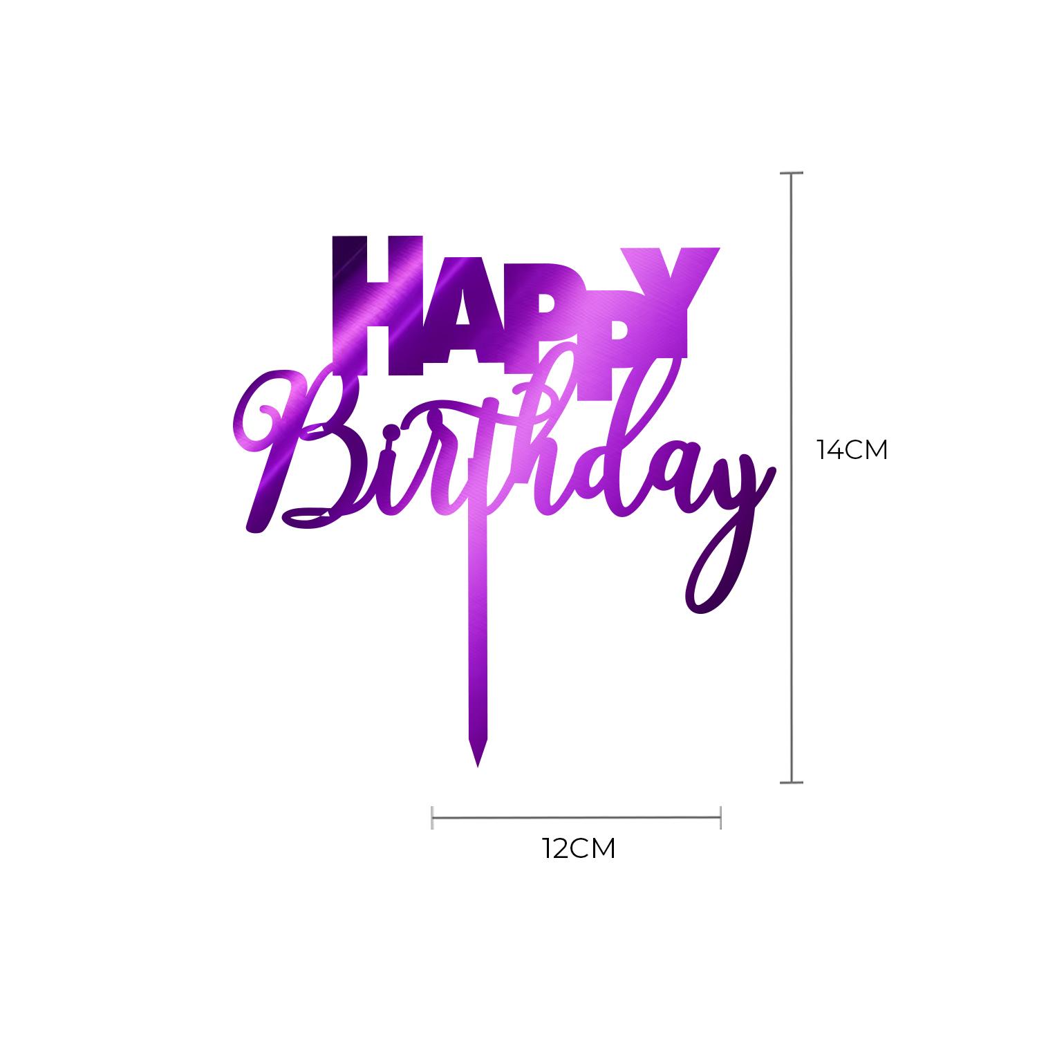 MIRROR PURPLE ACRYLIC HAPPY BIRTHDAY TOPPER NO 01 BIRTHDAY SIGN