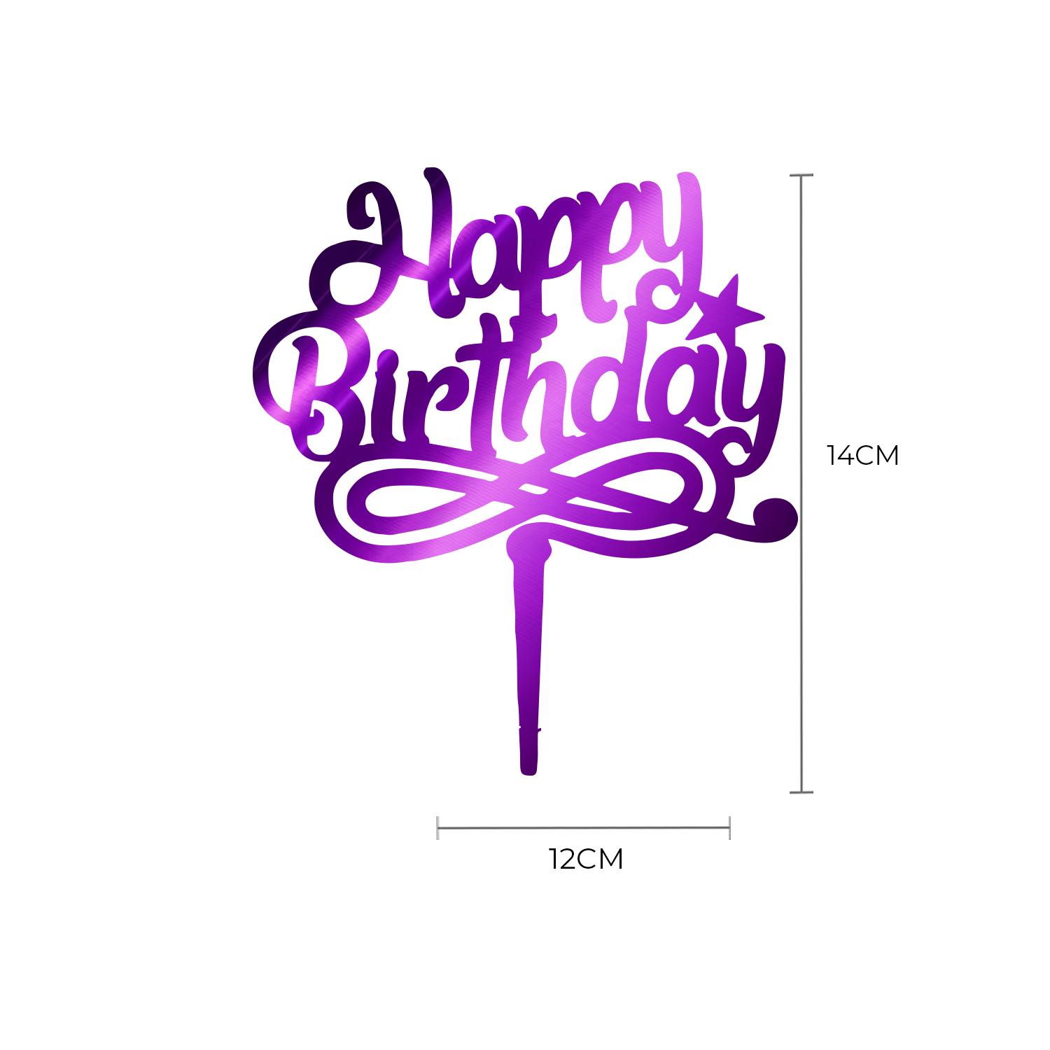 MIRROR PURPLE ACRYLIC HAPPY BIRTHDAY TOPPER NO 02 BIRTHDAY SIGN