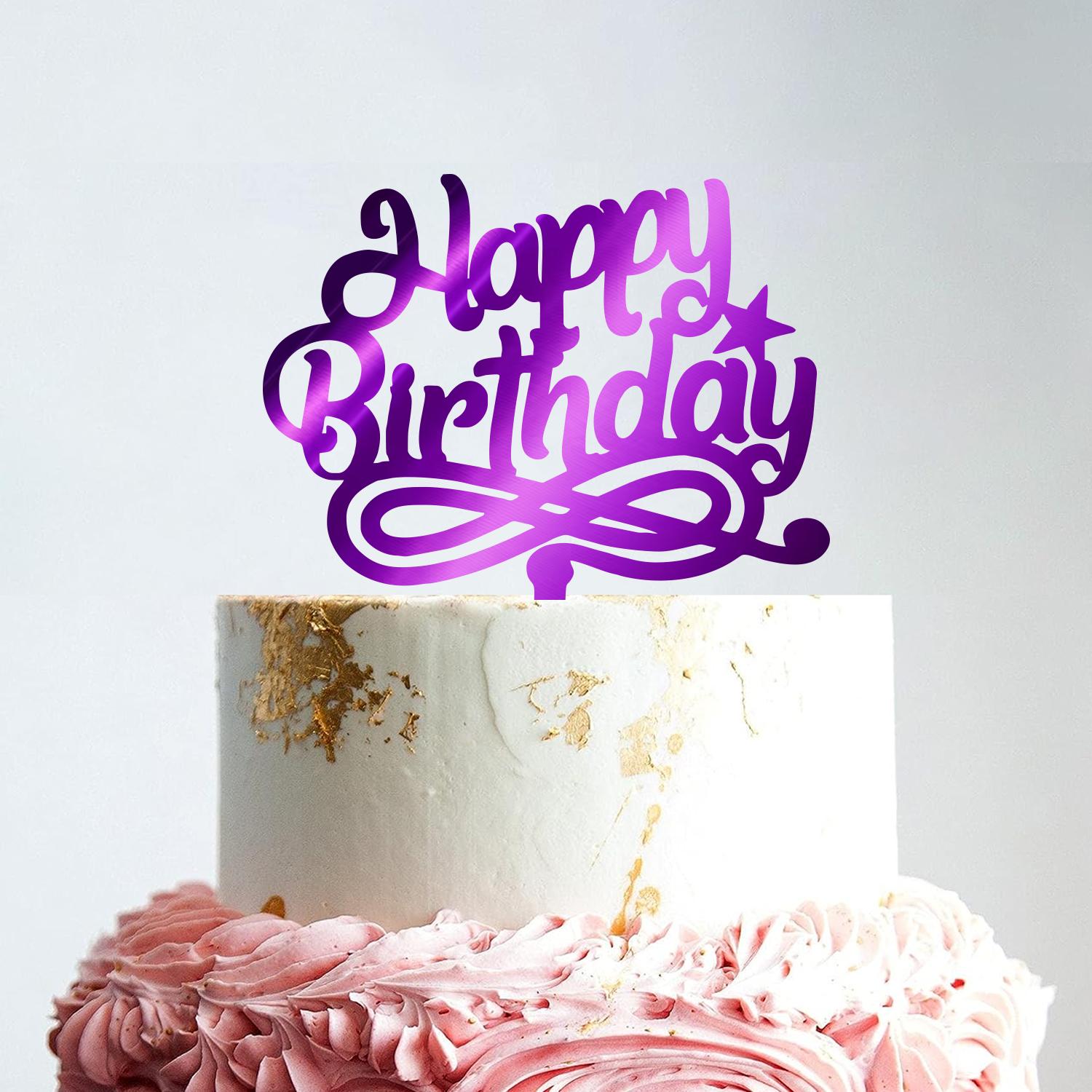 MIRROR PURPLE ACRYLIC HAPPY BIRTHDAY TOPPER NO 02 BIRTHDAY SIGN