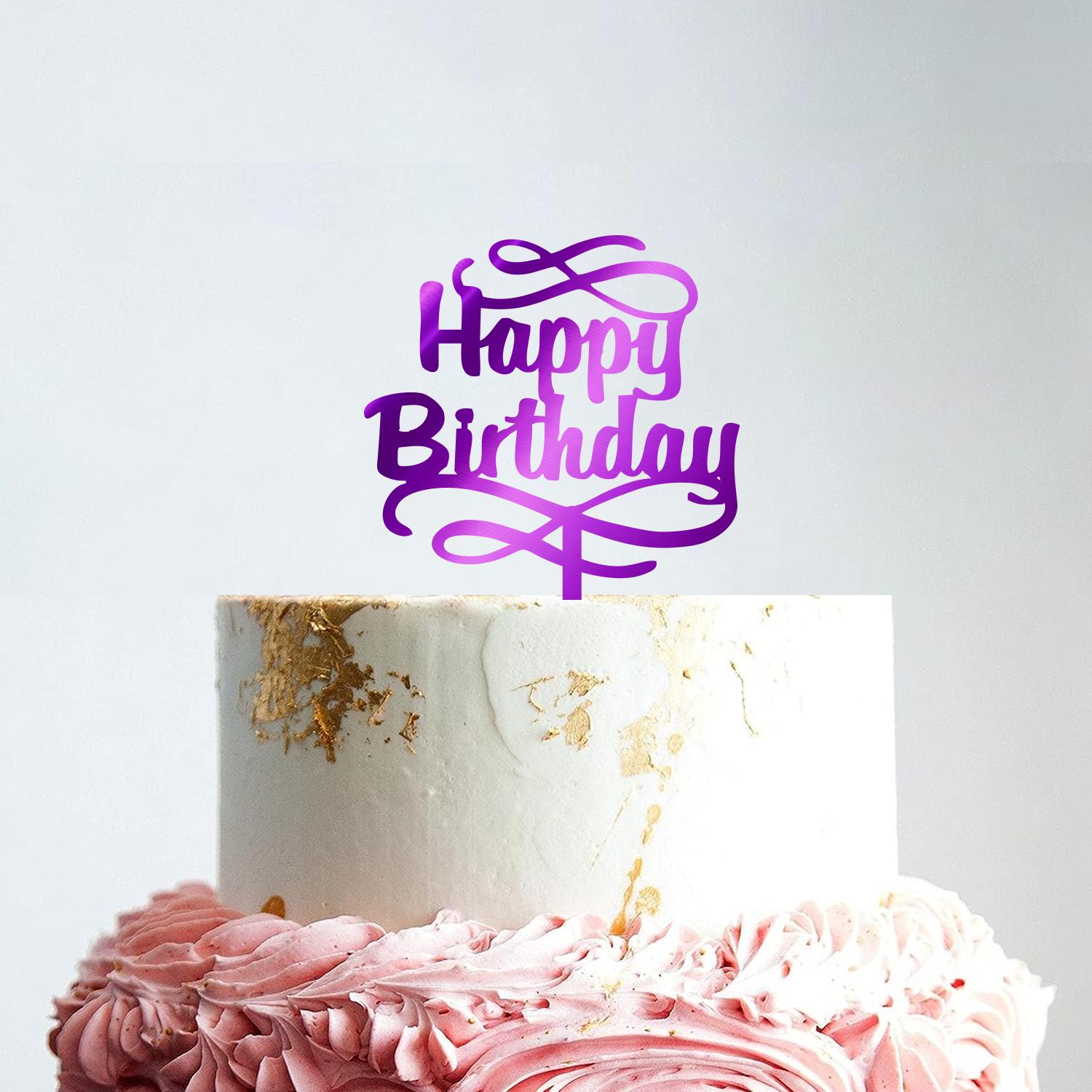 MIRROR PURPLE ACRYLIC HAPPY BIRTHDAY TOPPER NO 03 BIRTHDAY SIGN