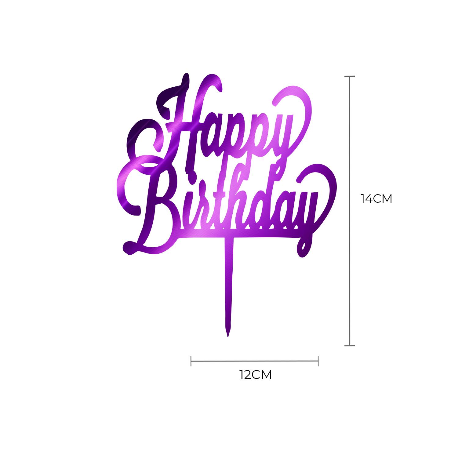 MIRROR PURPLE ACRYLIC HAPPY BIRTHDAY TOPPER NO 04 BIRTHDAY SIGN