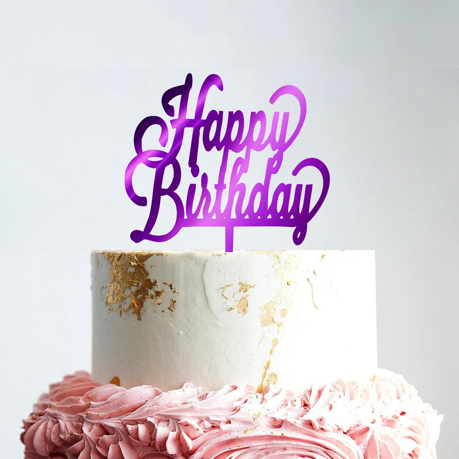 MIRROR PURPLE ACRYLIC HAPPY BIRTHDAY TOPPER NO 04 BIRTHDAY SIGN