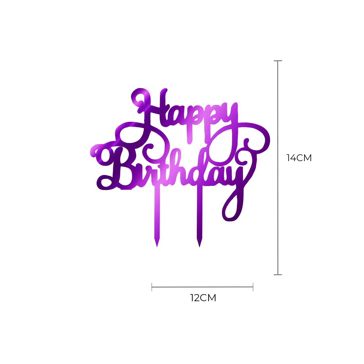 MIRROR PURPLE ACRYLIC HAPPY BIRTHDAY TOPPER NO 05 BIRTHDAY SIGN