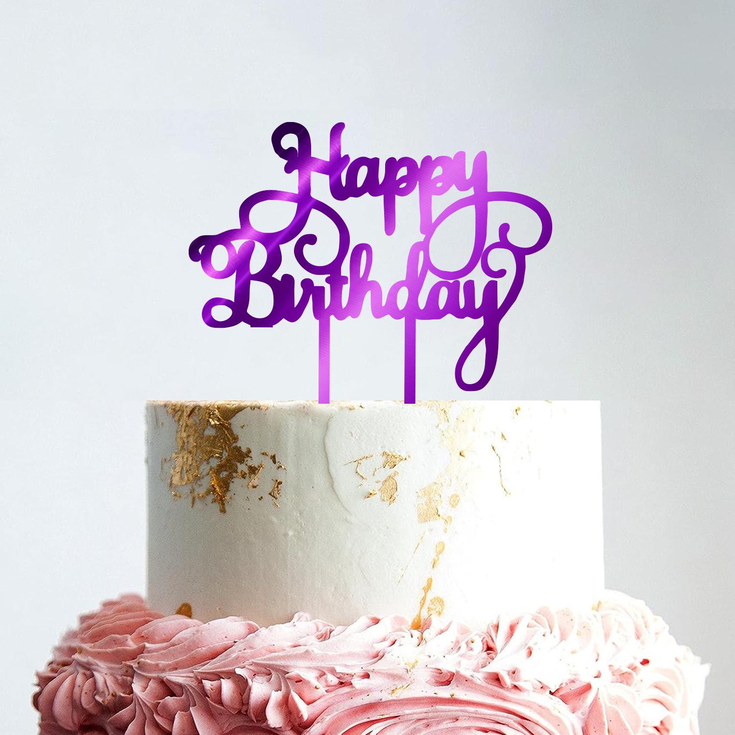 MIRROR PURPLE ACRYLIC HAPPY BIRTHDAY TOPPER NO 05 BIRTHDAY SIGN