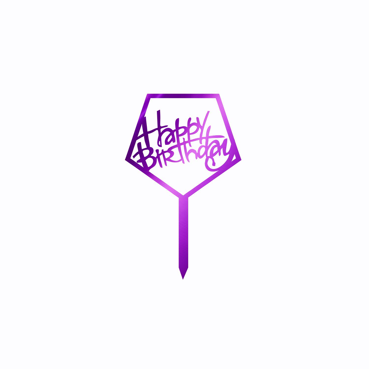 MIRROR PURPLE ACRYLIC HAPPY BIRTHDAY TOPPER PENTAGON BIRTHDAY SIGN