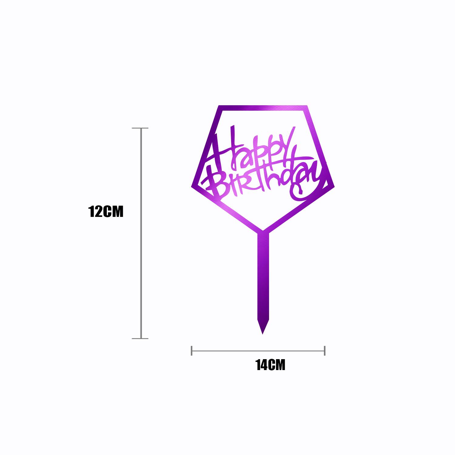 MIRROR PURPLE ACRYLIC HAPPY BIRTHDAY TOPPER PENTAGON BIRTHDAY SIGN