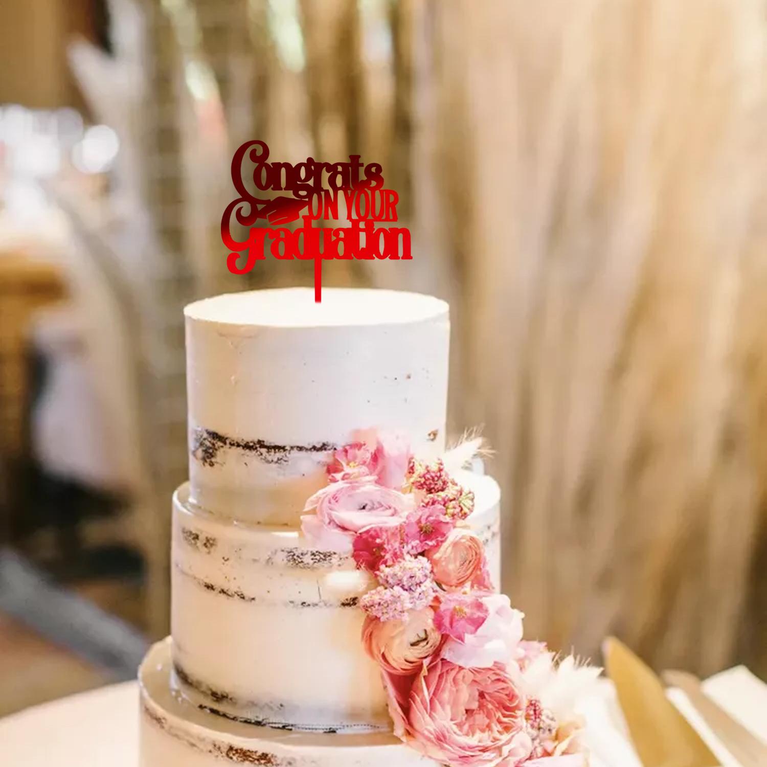 MIRROR RED ACRYLIC CONGRATULATIONS ON YOUR GRADUATION TOPPER