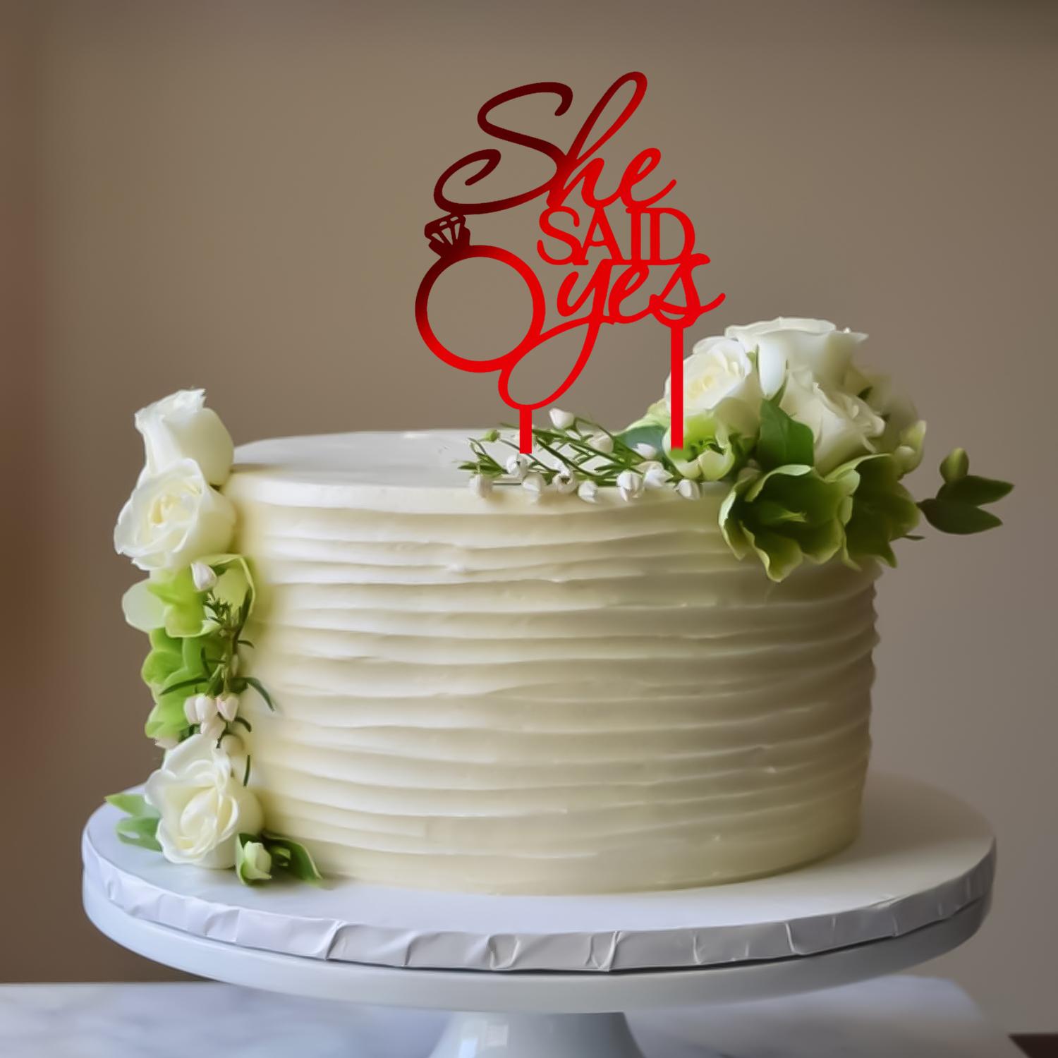 MIRROR RED ACRYLIC ENGAGEMENT TOPPER SHE SAID YES