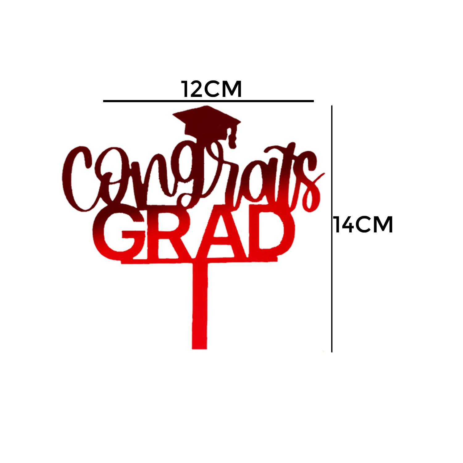 MIRROR RED ACRYLIC GRADUATION TOPPER CONGRATS GRAD