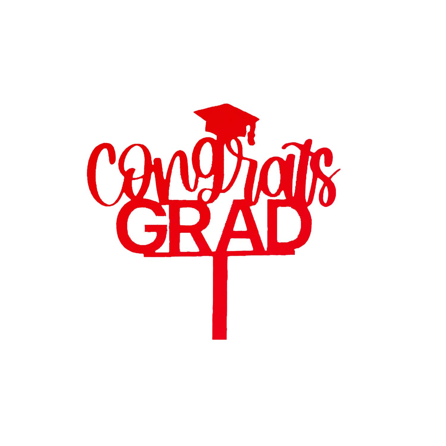 MIRROR RED ACRYLIC GRADUATION TOPPER CONGRATS GRAD