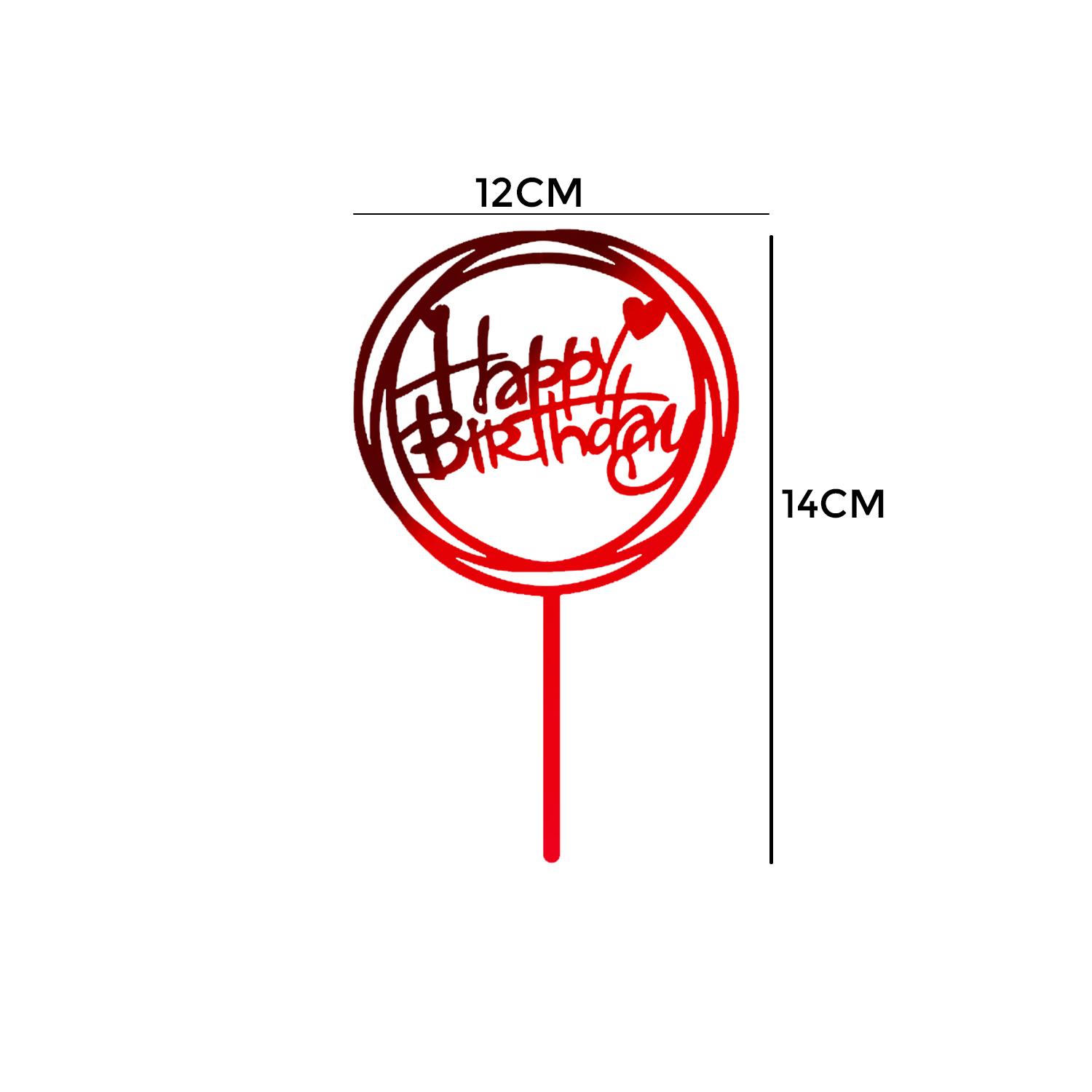MIRROR RED ACRYLIC HAPPY BIRTHDAY TOPPER DOUBLE ROUND BIRTHDAY SIGN