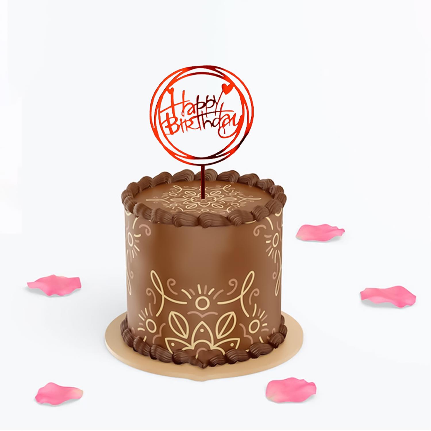 MIRROR RED ACRYLIC HAPPY BIRTHDAY TOPPER DOUBLE ROUND BIRTHDAY SIGN