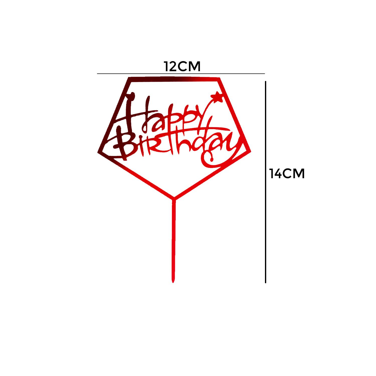 MIRROR RED ACRYLIC HAPPY BIRTHDAY TOPPER PENTAGON