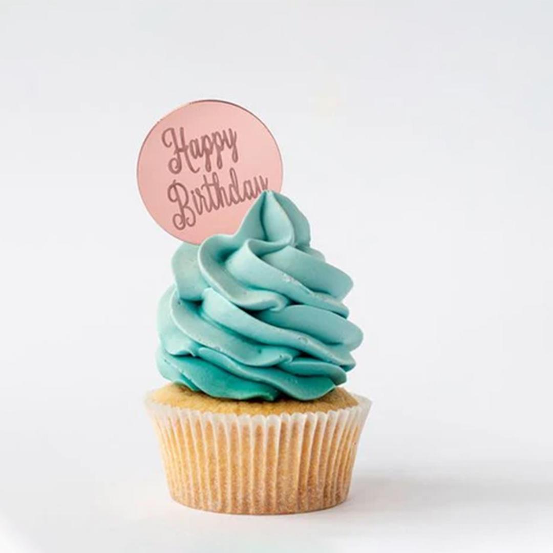 MIRROR ROSE GOLD HAPPY BIRTHDAY DISC TOPPER BIRTHDAY SIGN