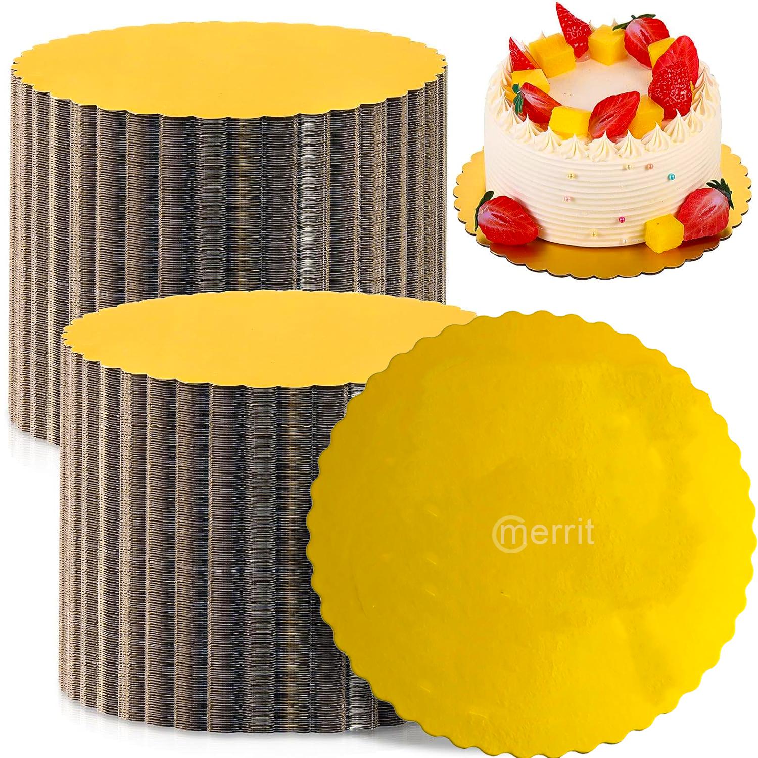 PACK OF 100 - 10'' ROUND SCALLOPED GOLD CAKE BOARD