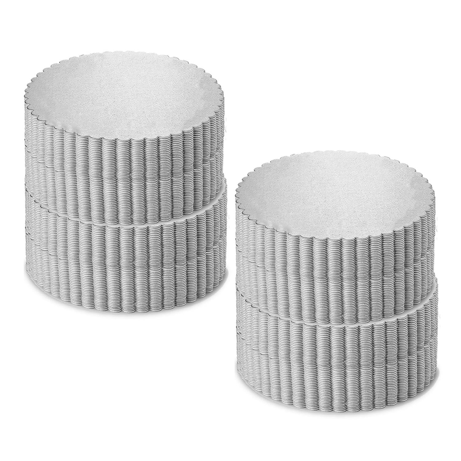 PACK OF 100 - 10'' ROUND SCALLOPED SILVER CAKE BOARD