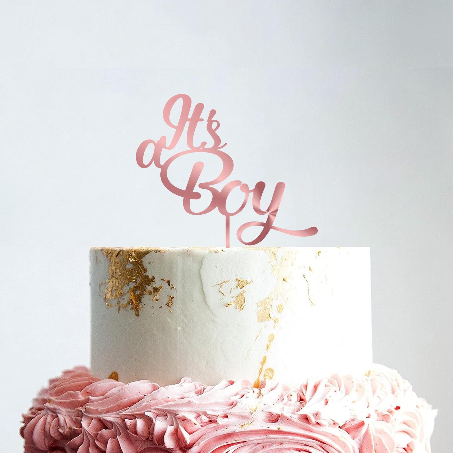 ROSE GOLD ACRYLIC BABY SHOWER TOPPER IT'S A BOY