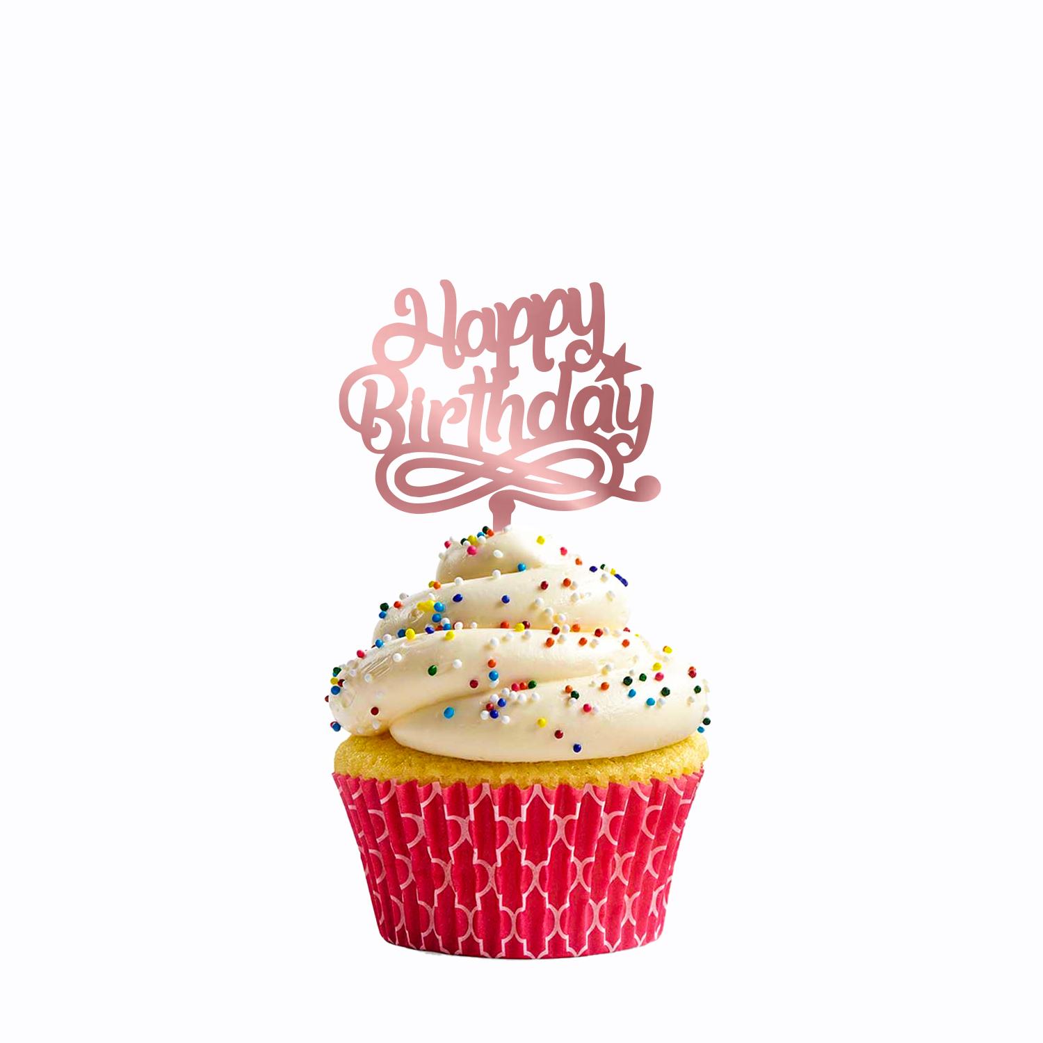 ROSE GOLD ACRYLIC CUPCAKE HAPPY BIRTHDAY TOPPER 9CM X 7CM BIRTHDAY SIGN