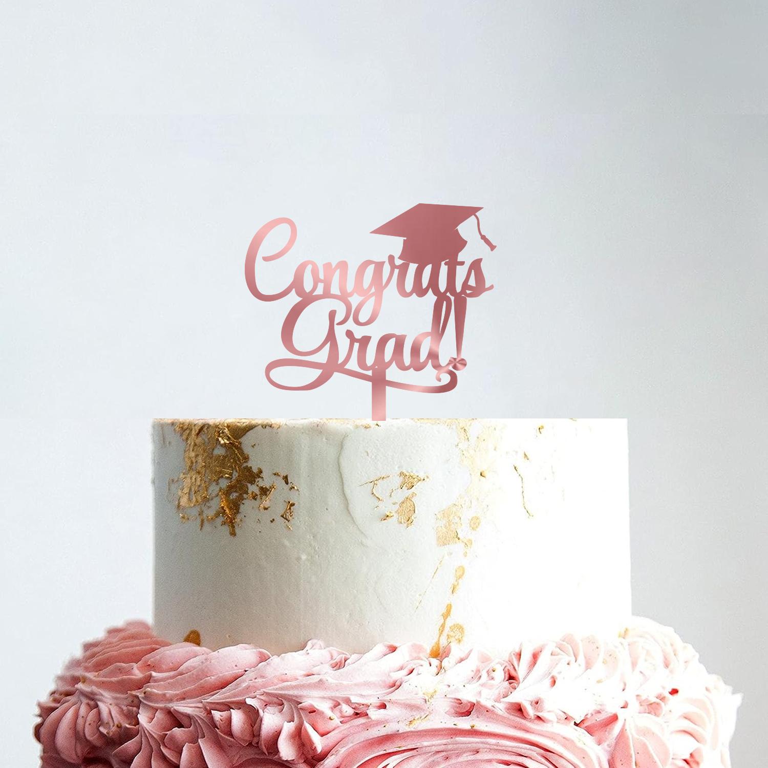 ROSE GOLD ACRYLIC GRADUATION TOPPER CONGRATS