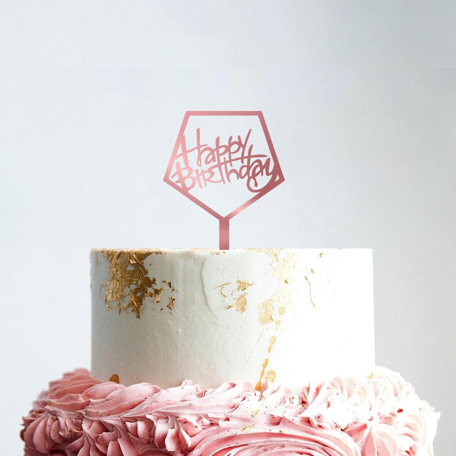 ROSE GOLD ACRYLIC HAPPY BIRTHDAY TOPPER PENTAGON BIRTHDAY SIGN