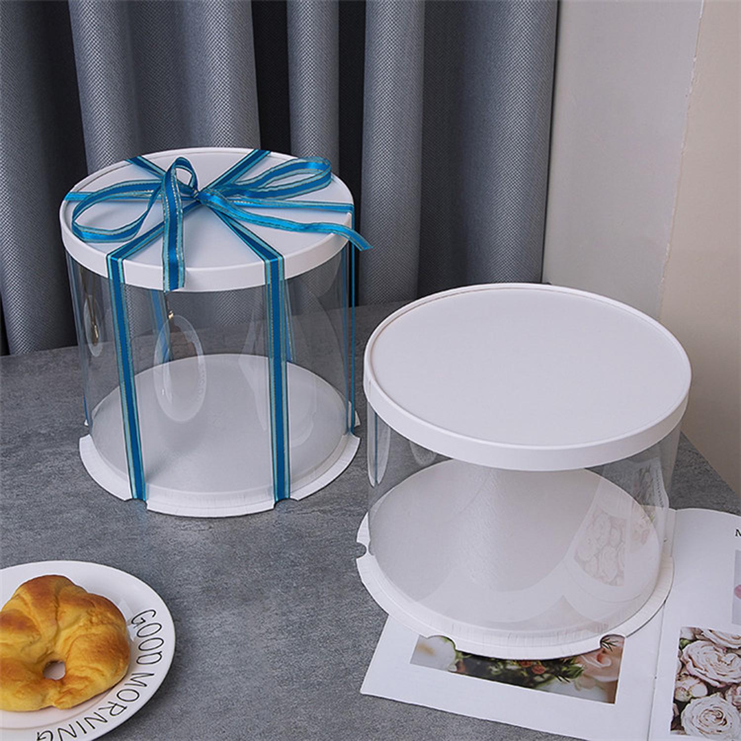 ROUND TRANSPARENT PVC CAKE BOX WITH WHITE LID 26*26*32CM