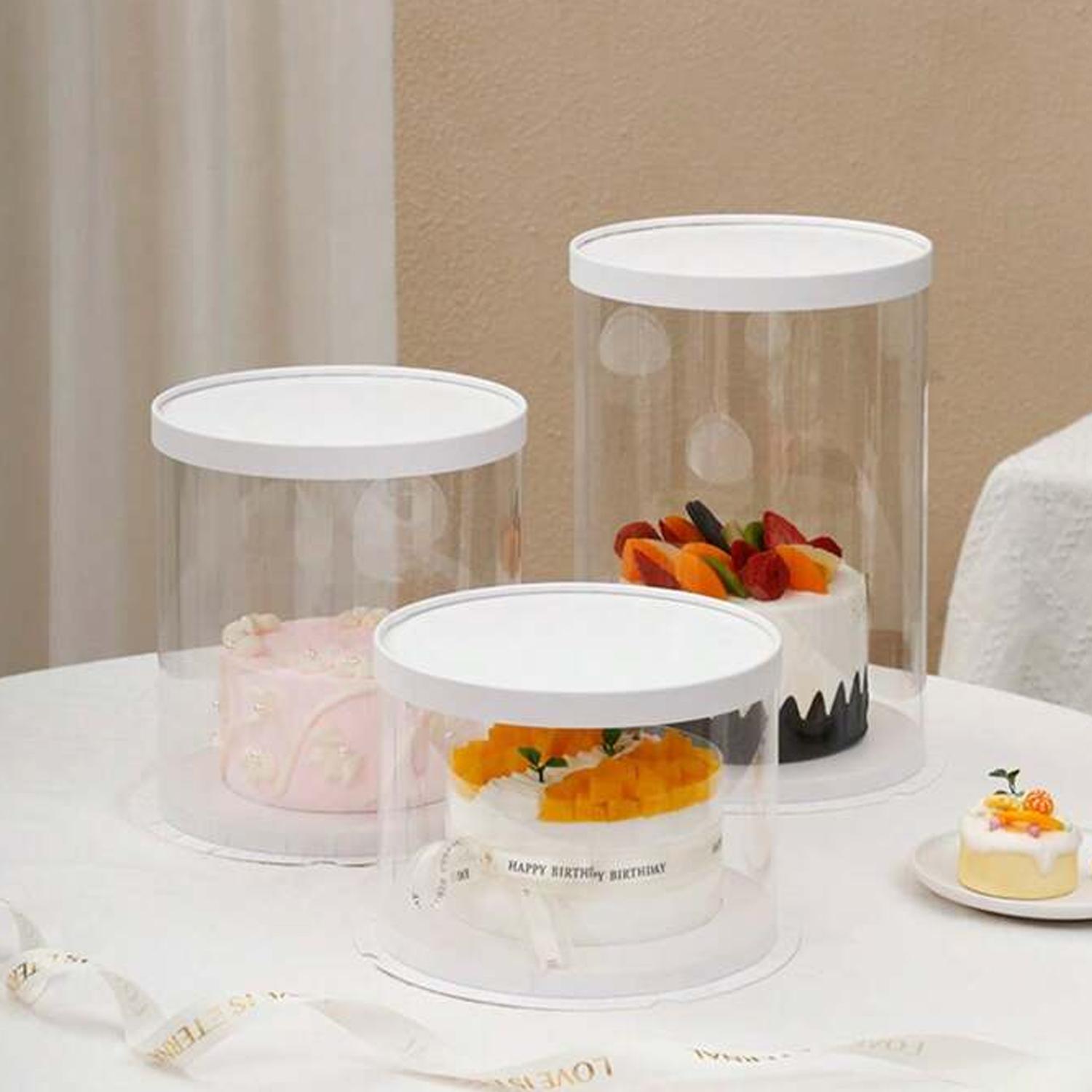 ROUND TRANSPARENT PVC CAKE BOX WITH WHITE LID 26*26*32CM