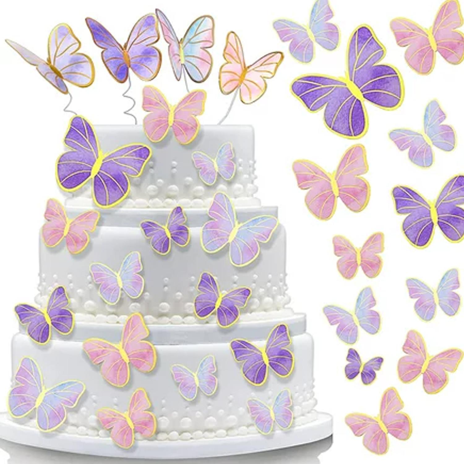 SET OF 6 SINGLE COLOUR BUTTERFLY PAPER TOPPER 06
