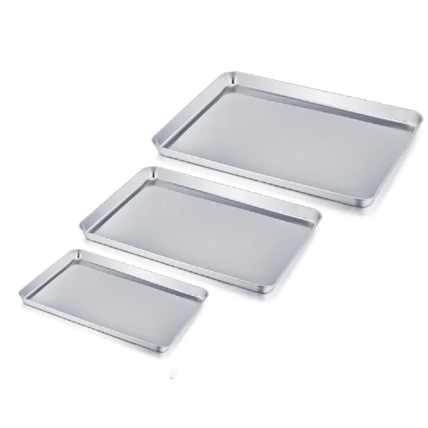SET OF 3 1'' HANDCRAFTED JUAKALI ALUMINIUM CAKE BAKING PAN TIN TRAY 14.5'' X 20''/14.5'' X 26''/15'' X 23''/14'' X 23''