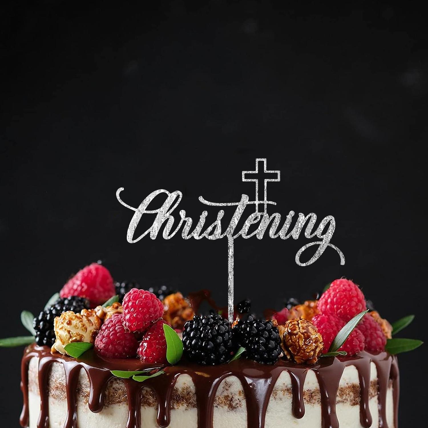 SILVER GLITTER ACRYLIC CHRISTENING DAY TOPPER NO 01