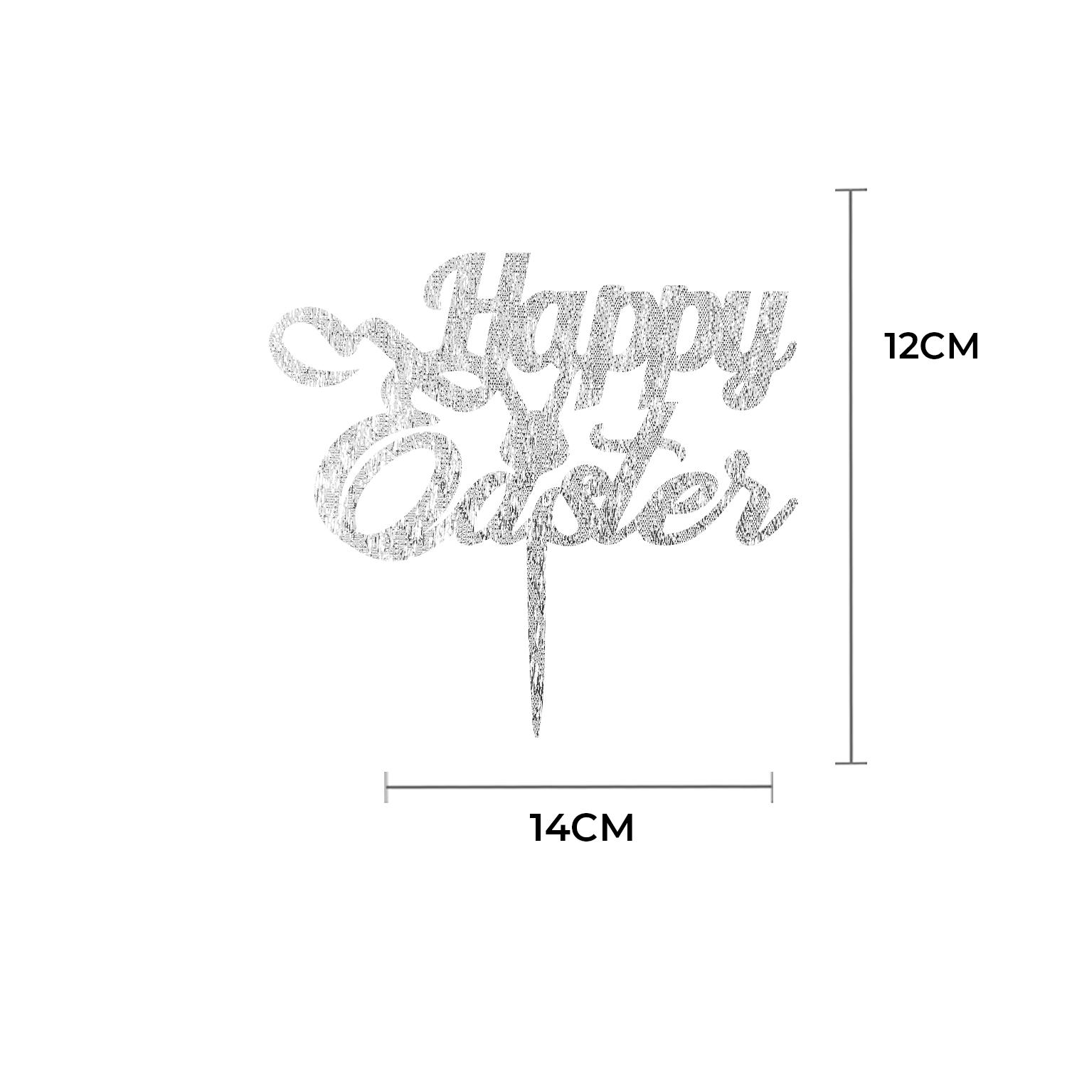 SILVER GLITTER ACRYLIC HAPPY EASTER TOPPER NO 01