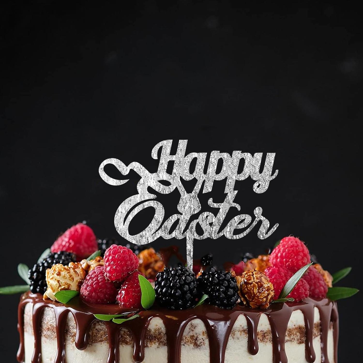 SILVER GLITTER ACRYLIC HAPPY EASTER TOPPER NO 01