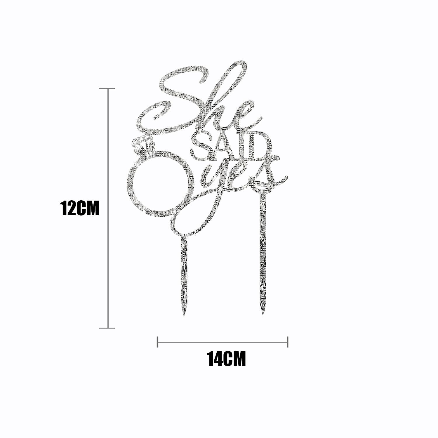 SILVER GLITTER ENGAGEMENT TOPPER SHE SAID YES