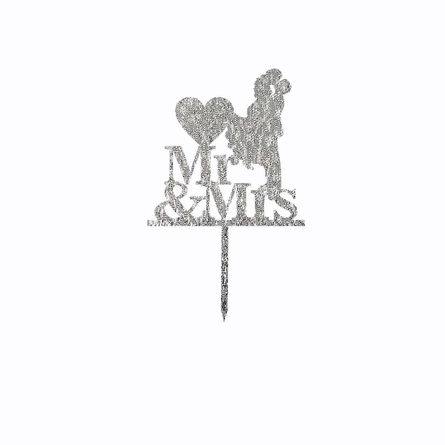 SILVER GLITTER MR & MRS SILHOUETTE TOPPER