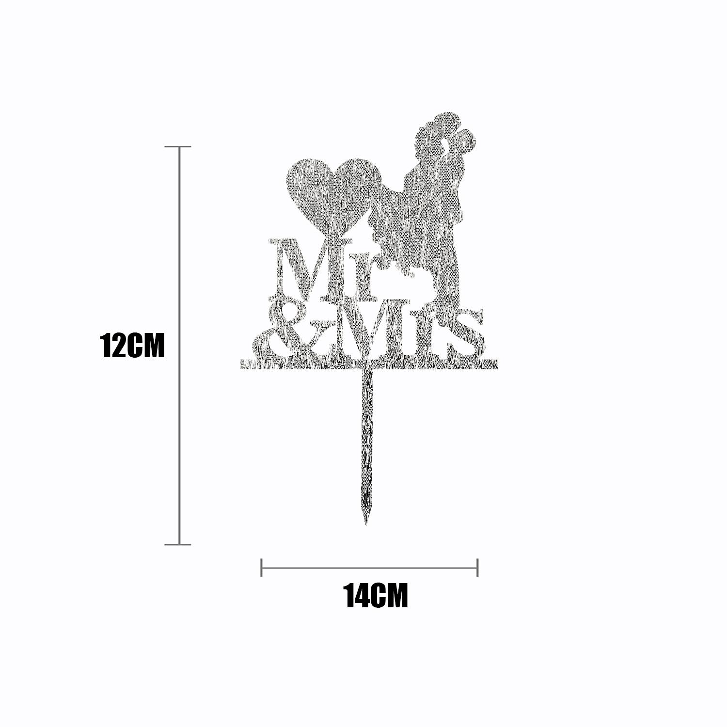 SILVER GLITTER MR & MRS SILHOUETTE TOPPER