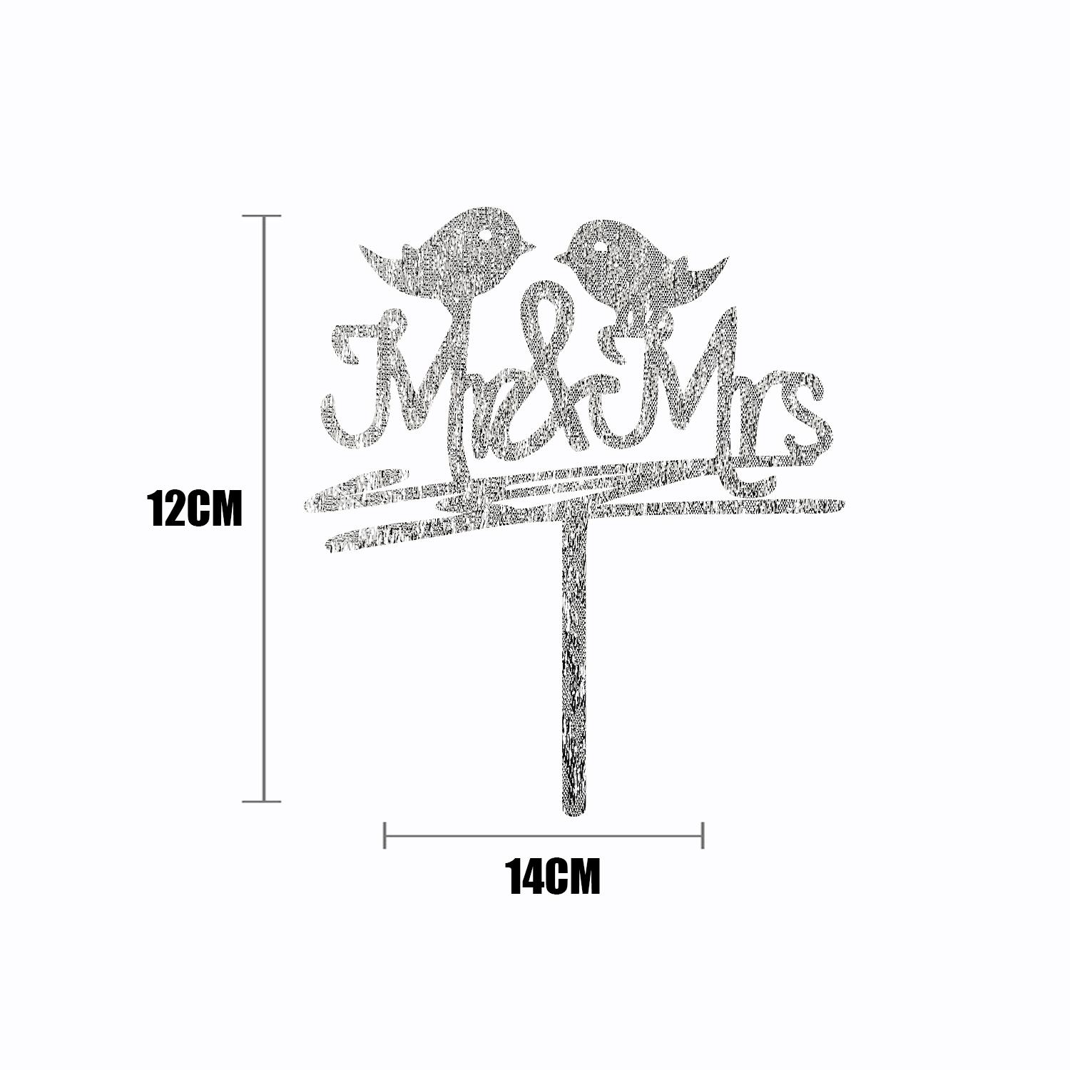 SILVER GLITTER MR & MRS TOPPER WITH BIRD DETAIL