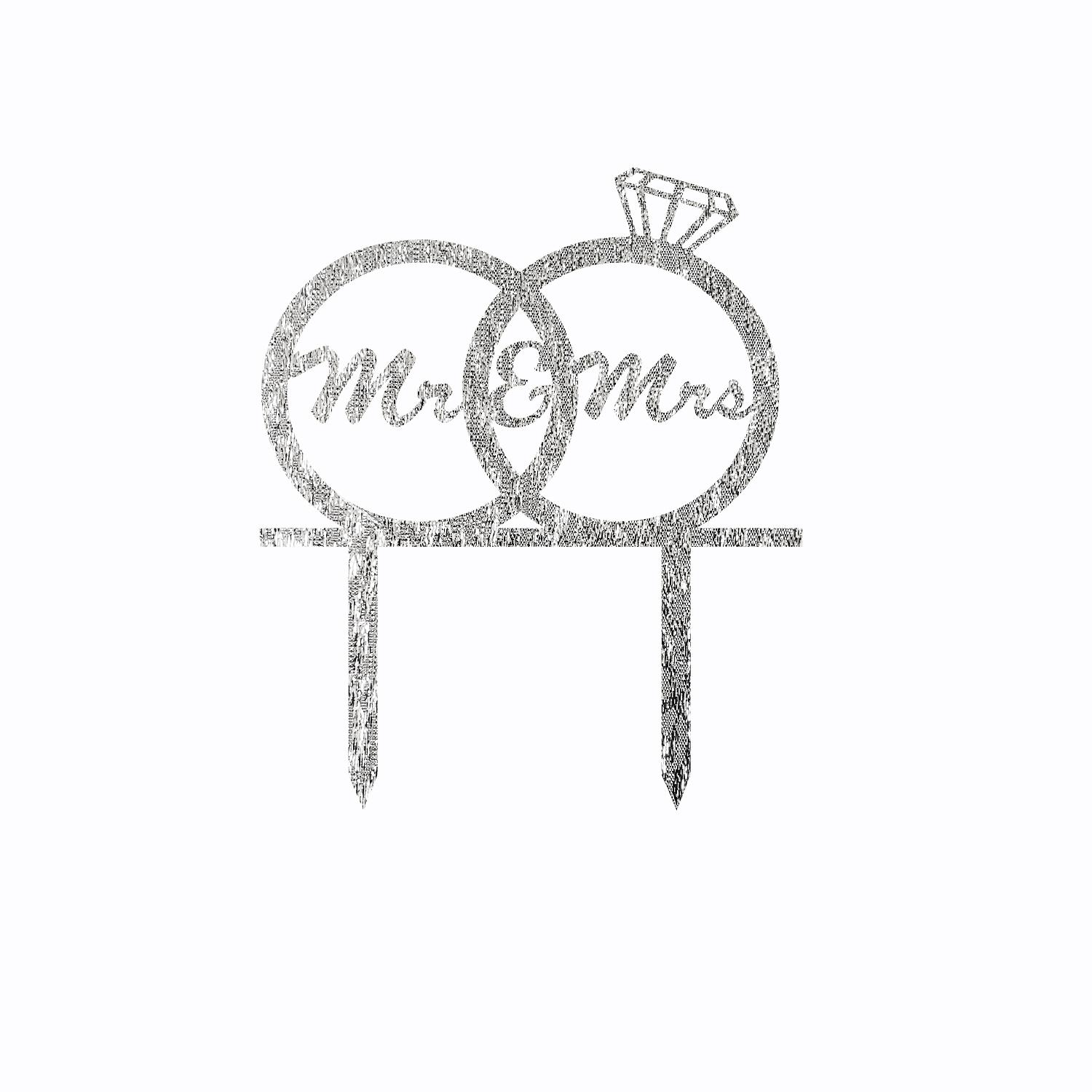 SILVER GLITTER MR & MRS TOPPER WITH RING DETAIL