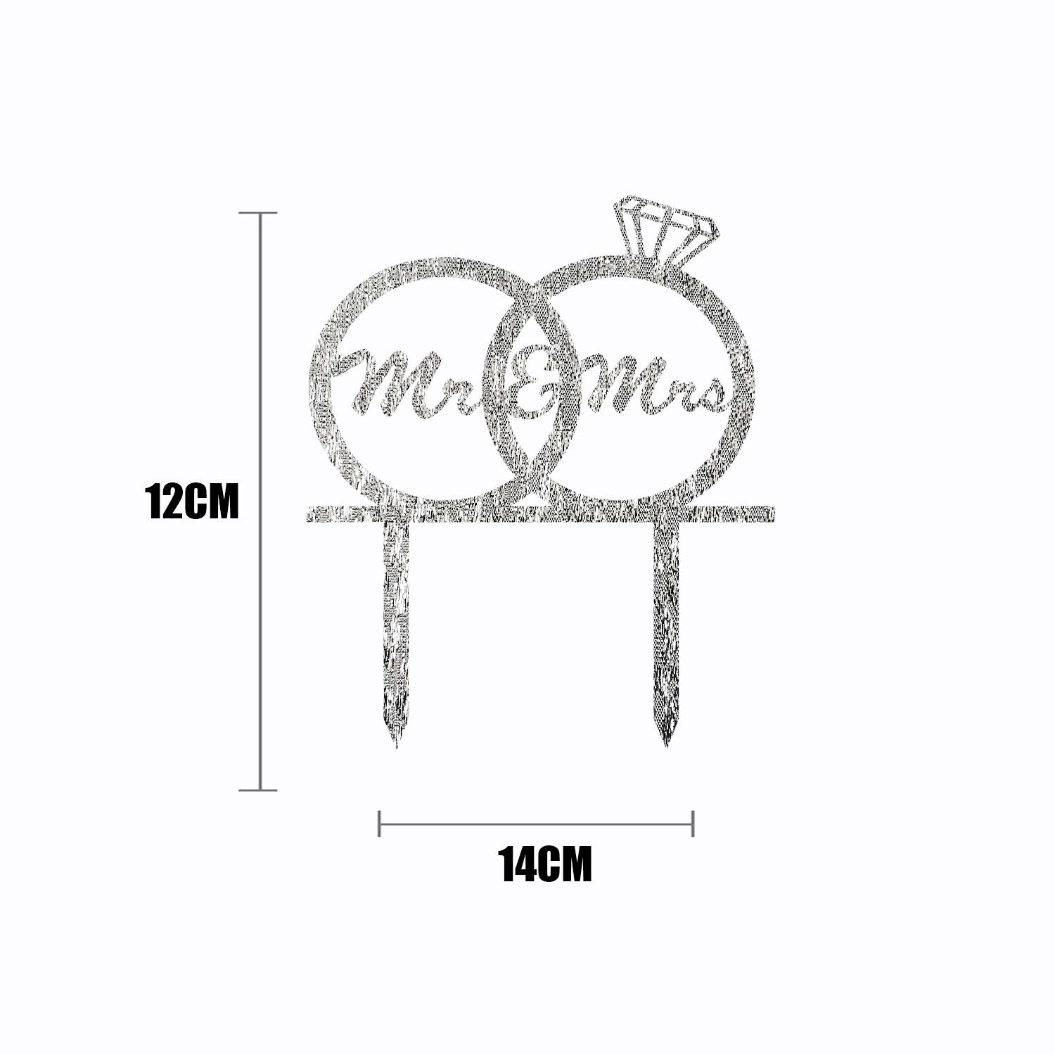 SILVER GLITTER MR & MRS TOPPER WITH RING DETAIL