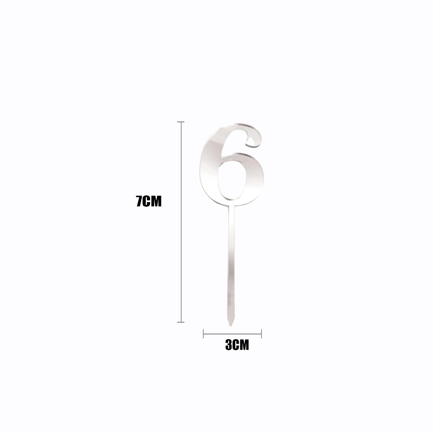 SILVER MIRROR ACRYLIC MINI NUMBER TOPPER 6