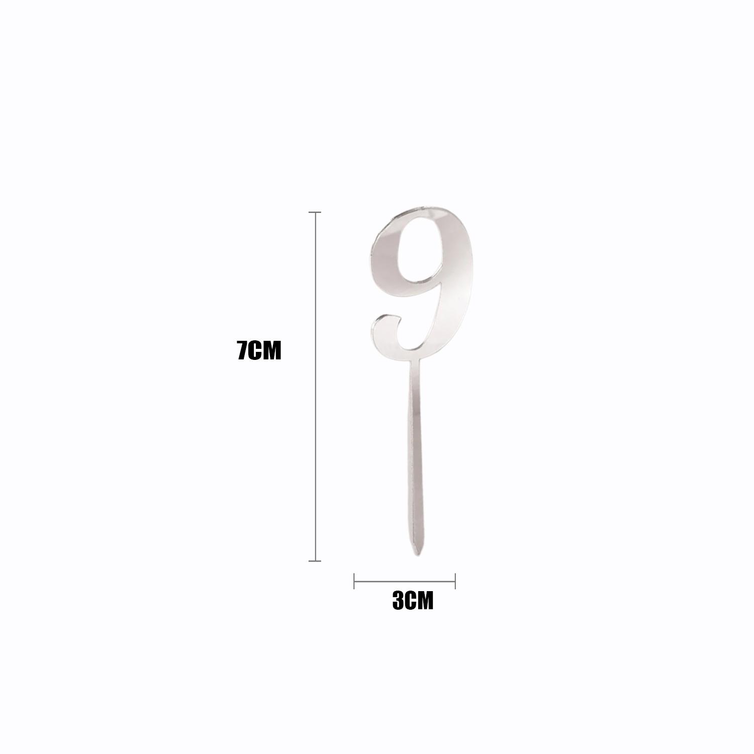 SILVER MIRROR ACRYLIC MINI NUMBER TOPPER 9